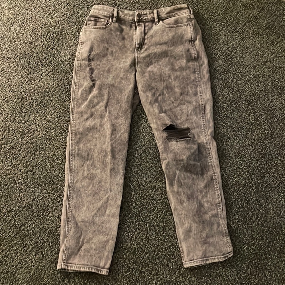 Grey acid wash mom jeans